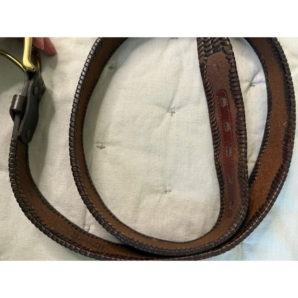 Duluth Leather Belt Mens 44 Brown Braided‎ Solid Brass Boho Western Country
